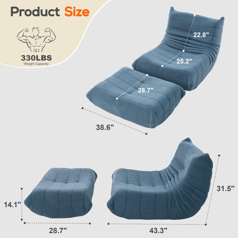 Fauteuil à billes et chaise longue Teddy, Bleu gris