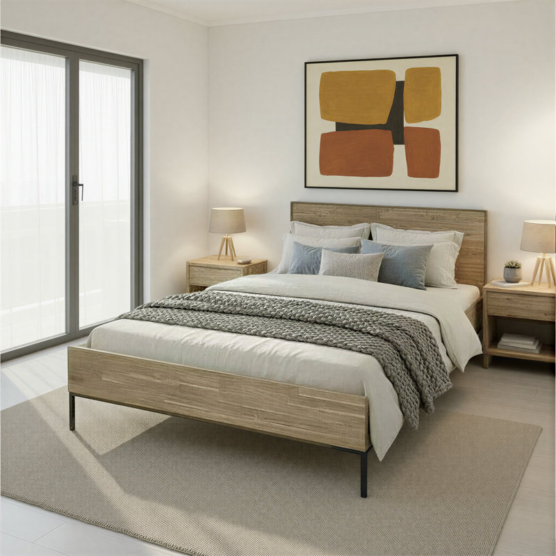 Varela Queen Steel Legs Platform Bed, Drifted Sand