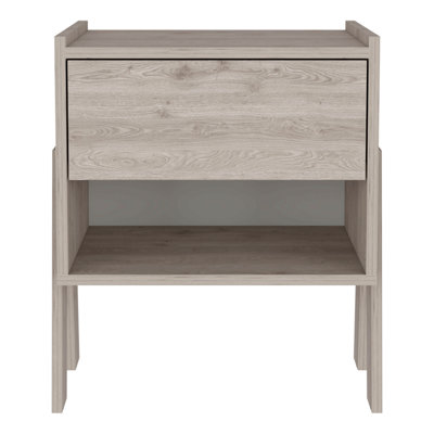 Table de chevet, tablette ouverte, un tiroir, finition gris clair