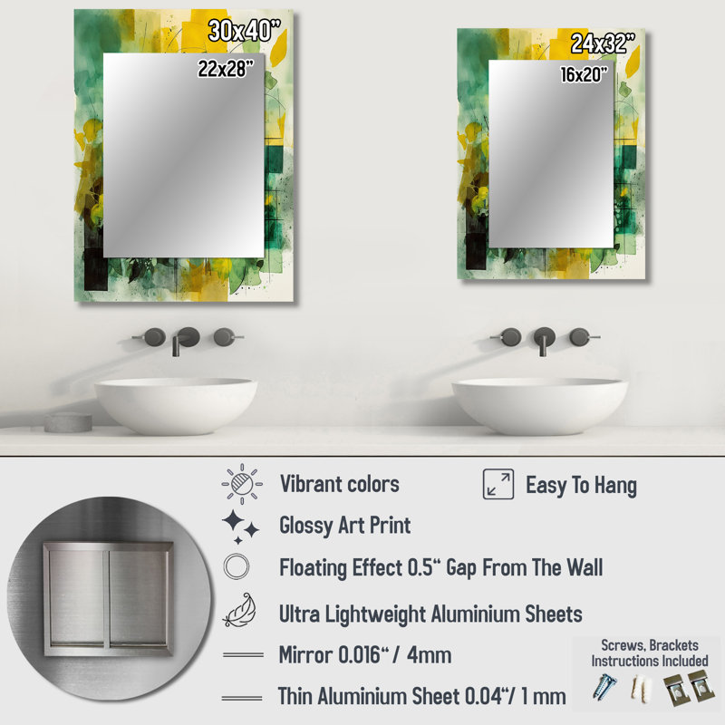 Green Balancing - grand miroir mural, peinture abstraite, reproduction d'art, 40 po x 30 po
