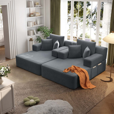 Très grand canapé-lit double moelleux en velours côtelé, canapé-lit convertible avec poches de rangement et 3 coussins moelleux pour une utilisation multifonctionnelle dans les appartements, les cinémas maison et les dortoirs