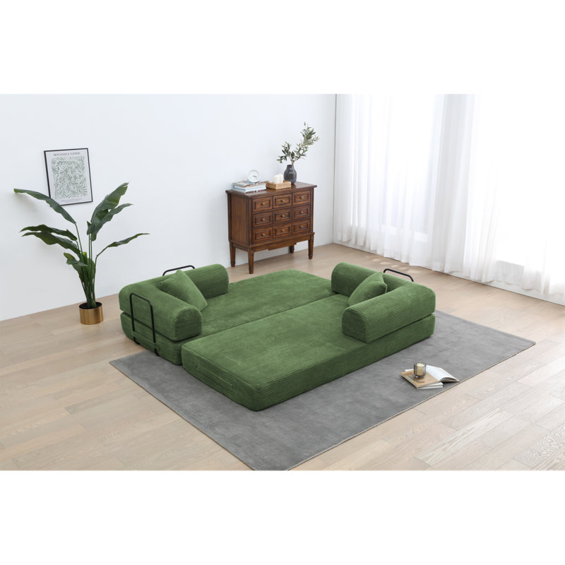 Corduroy 78.5" Folding Convertible Out Sleeper Sofa Bed, Light Green