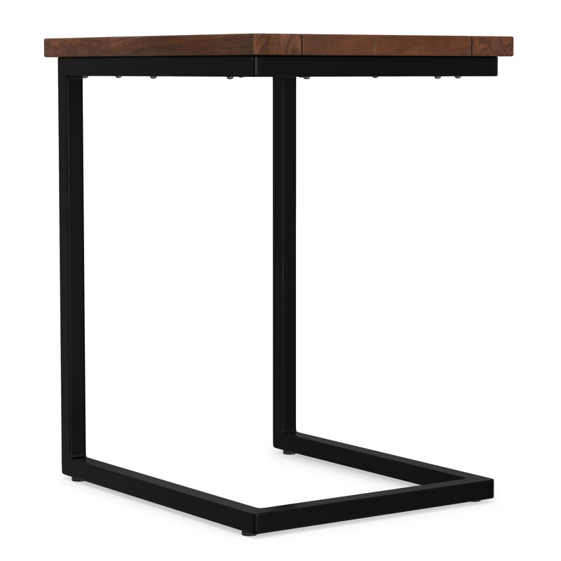 Skyler 16"W Solid Mango Wood/Metal Industrial C Side Table, Walnut Brown, Brown, 24" H x 16" W x 20" D
