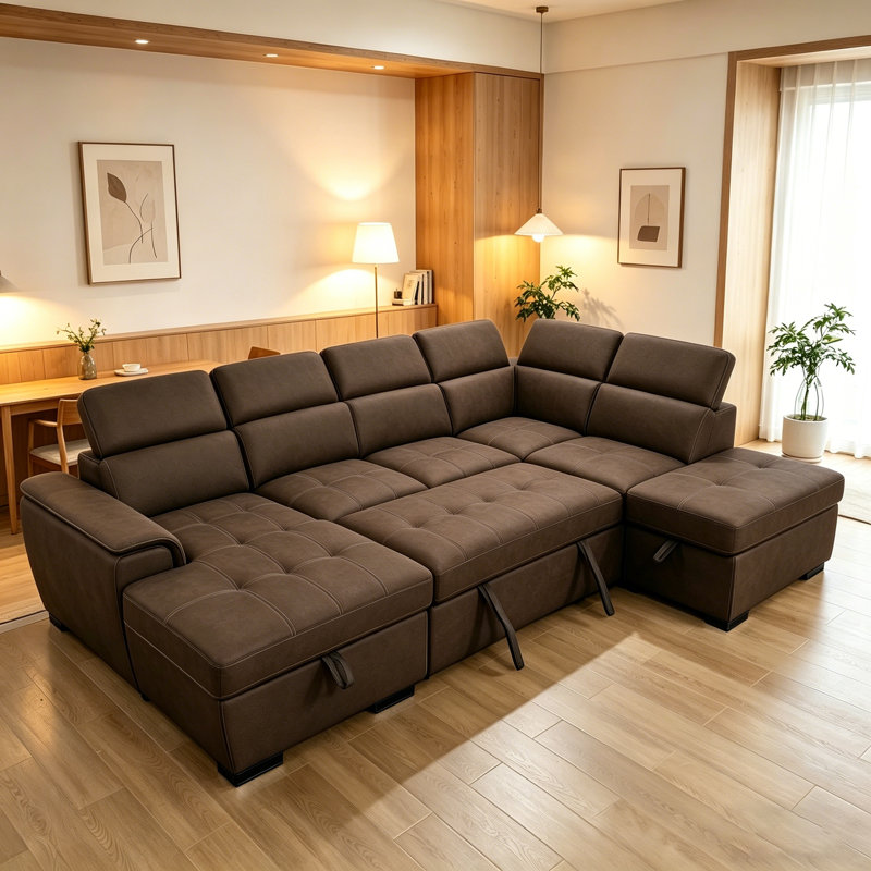 Canapé modulaire en U de 128 po avec repose-pieds modulaire réversible avec siège de rangement et appui-tête réglable