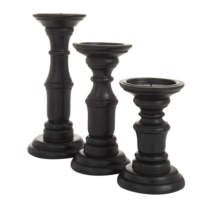 Ensemble de chandelles de table en bois, Noir, H 9,95 po x l 4,45 po x P 4,35 po