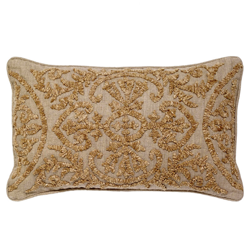 Baroque Cotton Tufted Feather Down Fill Pillow Cover with Insert, Rectangular 14" H x 20" W
