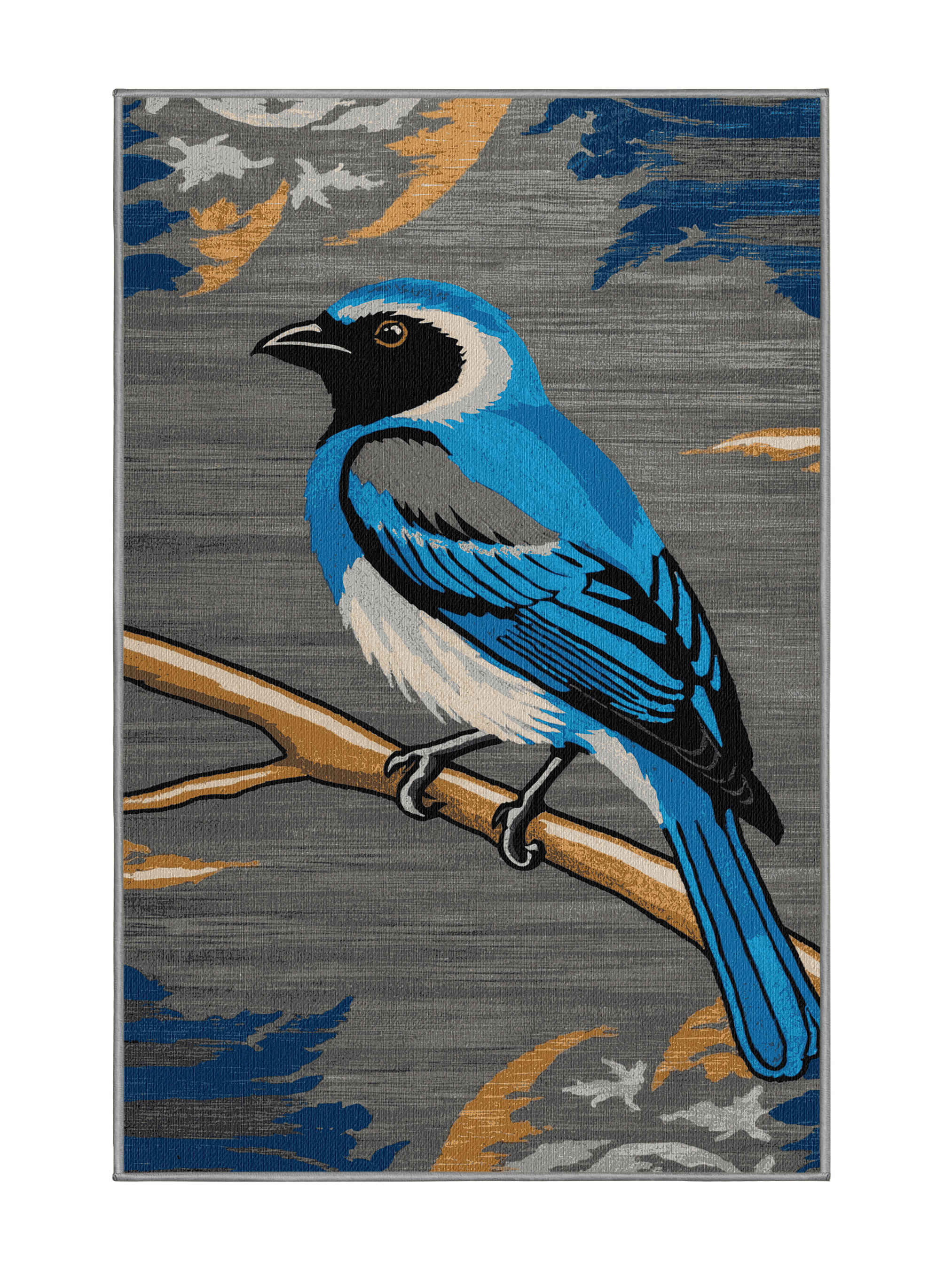 One Allium Way® Washable Blue gray Tanager Birds Area Rug | Wayfair