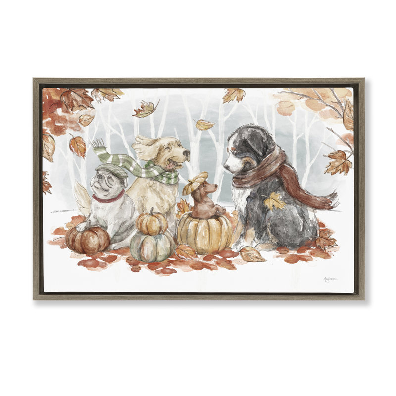 «Autumn Fun Dogs» par Mary Urban, Cadre flottant orme Montalcino, H 21 po x l 31 po