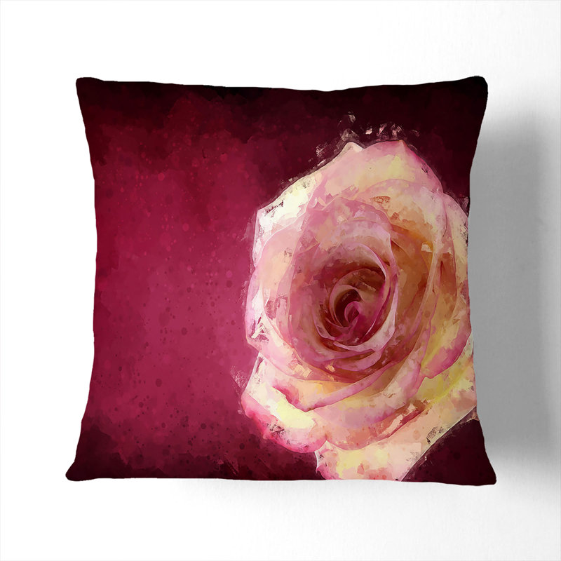 Lone Pink Rose Cushion with Filling, 40cm H x 40cm W x 15cm D