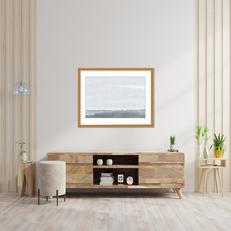 Coastal Retreat Silver Seas: Abstract Oceanscape, 16" H x 24" W x 1.125" D, Framed Matted Print, Gold