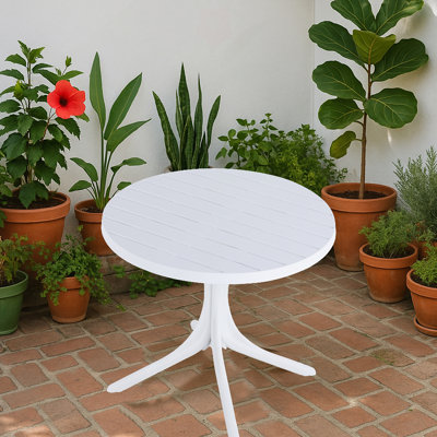 Table ronde moderne en plastique blanc - table de salle à manger intérieure / extérieure de 36 pouces et table basse, table de patio légère en polypropylène toutes saisons pour le jardin, la cour, la cuisine, le camping (blanc)