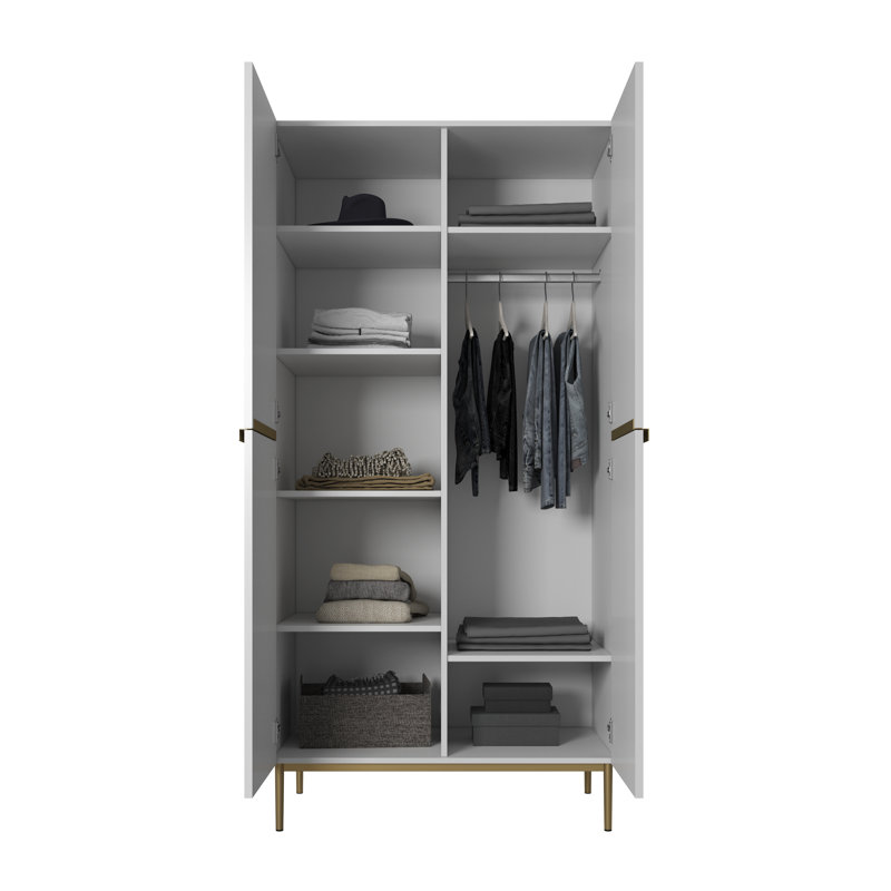 Alhowra 2 Door Manufactured Wood Wardrobe, White/Gold
