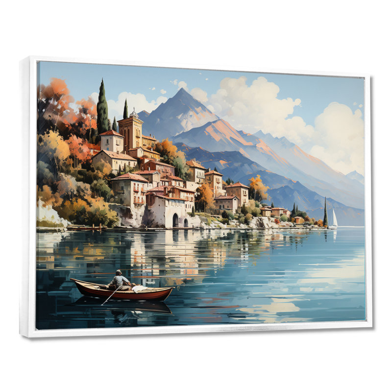 Italie, art mural sur toile, impression de voyage sur le lac de Côme - Italie sur le lac de Côme, Cadre flottant blanc