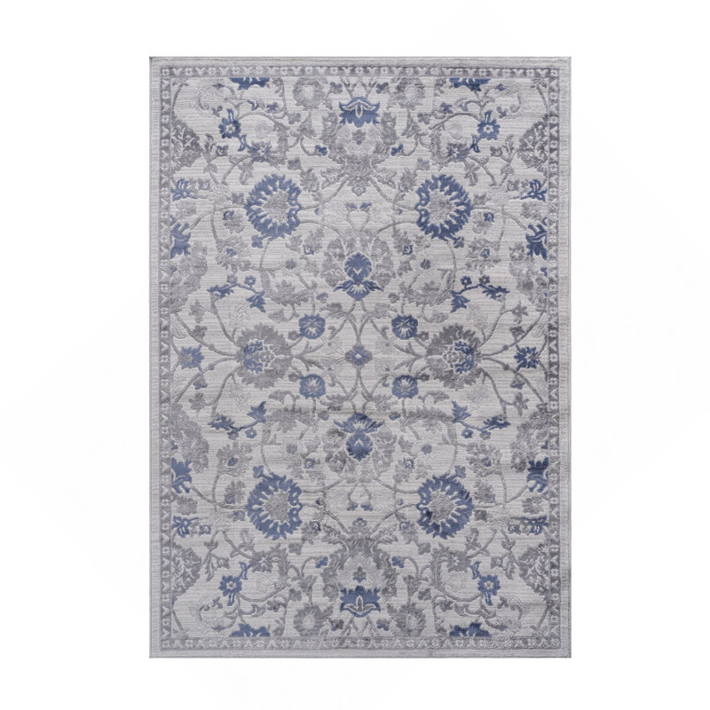 Tapis bleu / argent / oriental 5X7, Rectangle 7 pi 6 po x 5 pi 3 po