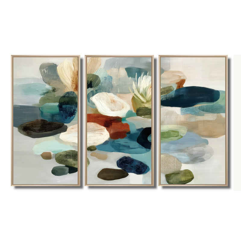 Abstrait minimalisme dans des tons de blanc et de vert - ensemble d'art mural minimalisme, H 40 po x l 60 po, Naturel