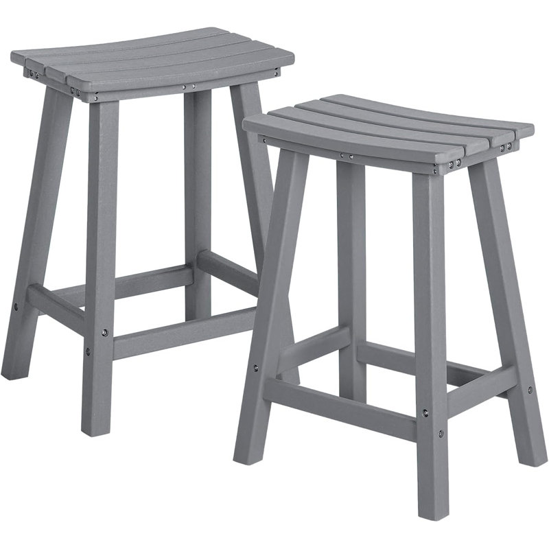 Tabouret de bar extérieur 24 po, chaises de bar en PEHD avec repose-pieds, Gris, 2