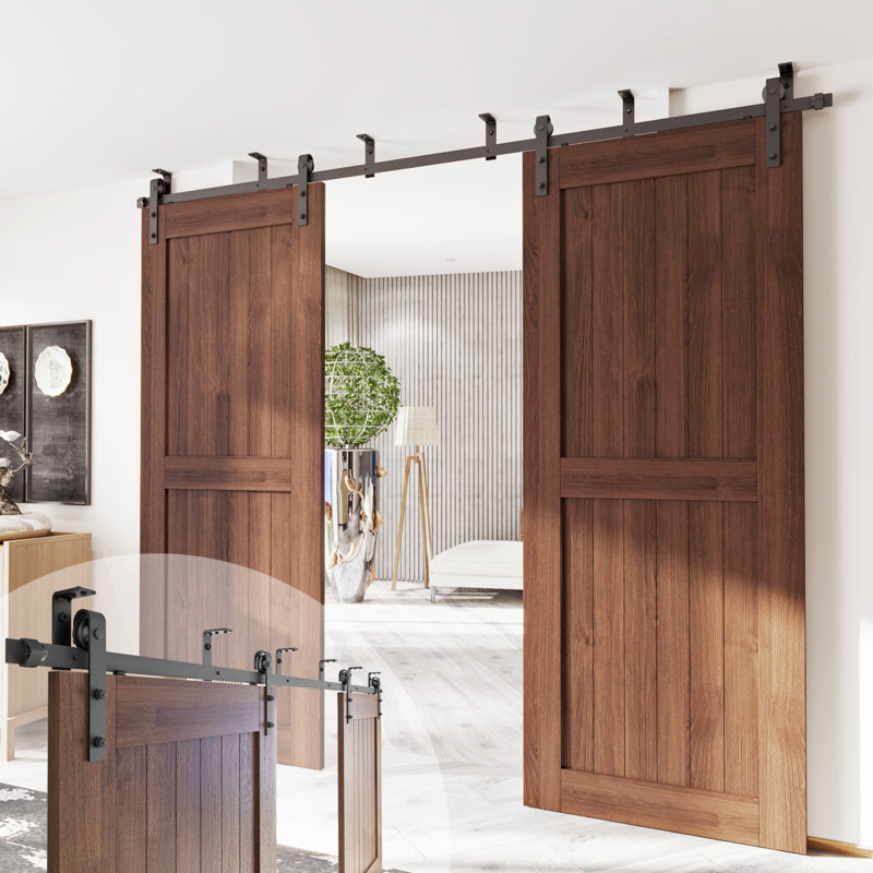 Ceiling Mount Double Door Non-Bypass Sliding Barn Door Hardware Kit (Door Not Included), 84