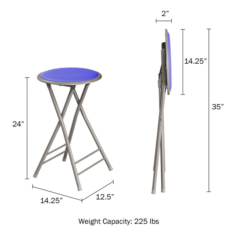 Angulo Folding Stool - Backless 24-Inch Stool with 225lb Capacity for Kitchen or Rec Room - Portable Indoor Counter Bar Stools by Lavish Home (Royal Blue)