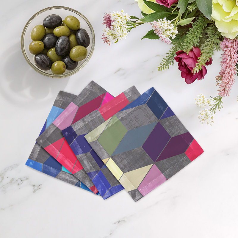 Serviettes de cocktail en satin de coton Modern Steps, Été