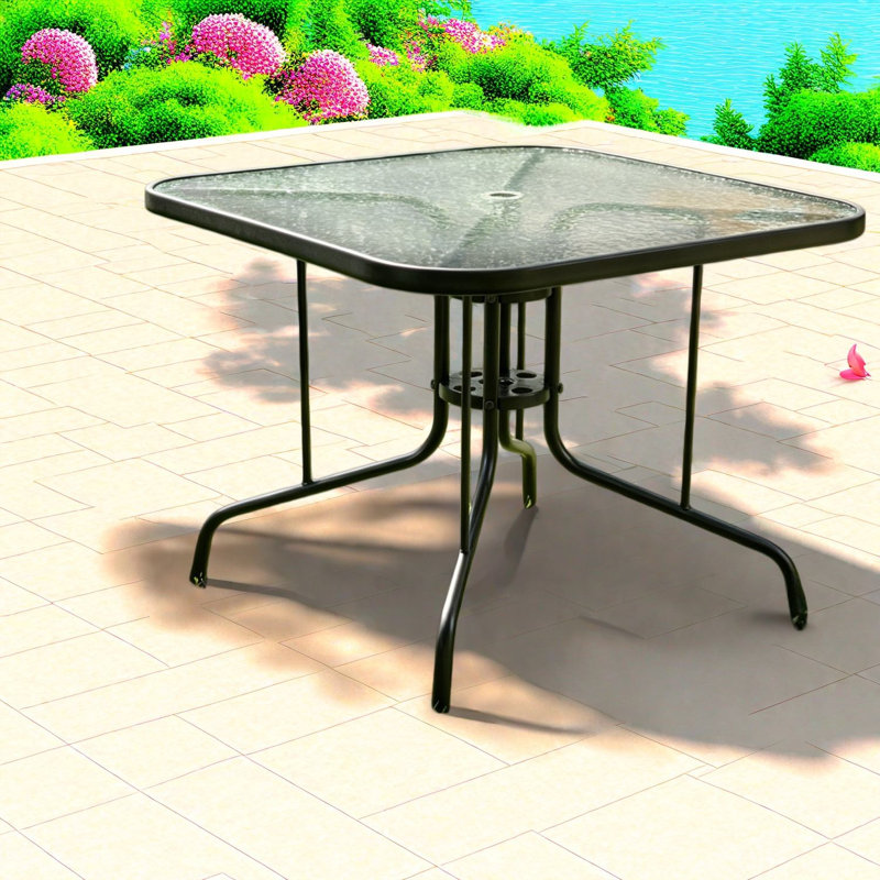 Tables de patio durables, salle à manger d'extérieur compacte en verre et en acier