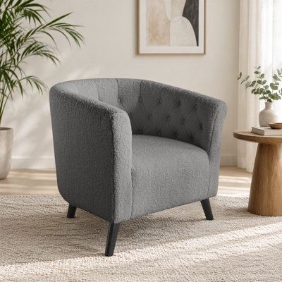 Fauteuil demi-tonneau rembourré en velours avec pieds en bois 26,77 po Gerdeen