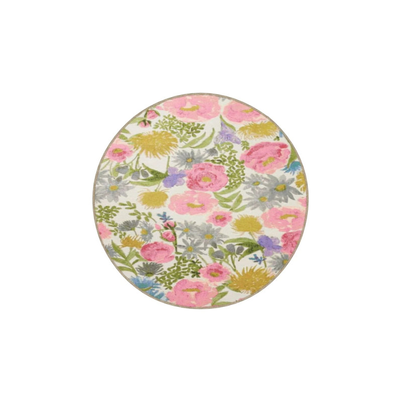 Garden Pink Floral Woven Base Washable Carpet, Rectangle 5' x 9'11"