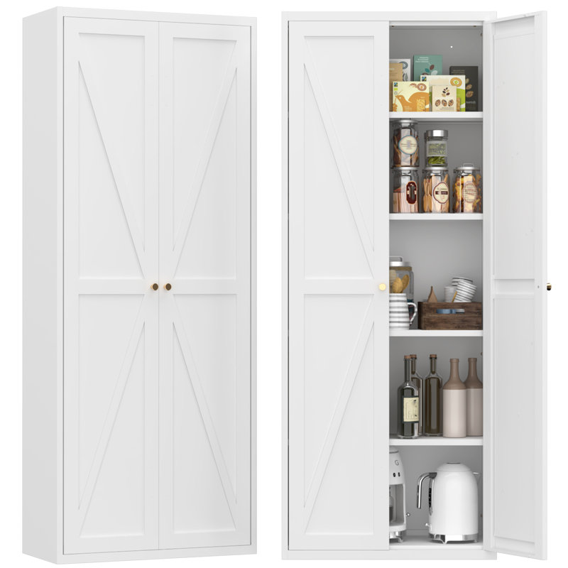 Armoire de rangement en acier de 71 po de hauteur - garde-manger rectangulaire autoportant avec tablettes réglables (blanc)