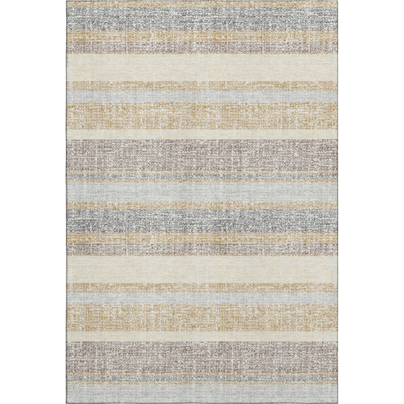 Premium Machine Washable Mayfield AMF2122 Striped Rug, Gold, 3' x 5'