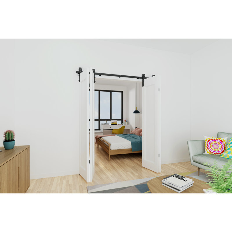 75 in. Black Double Bi-Fold Sliding Barn Door Track and Hardware Kit