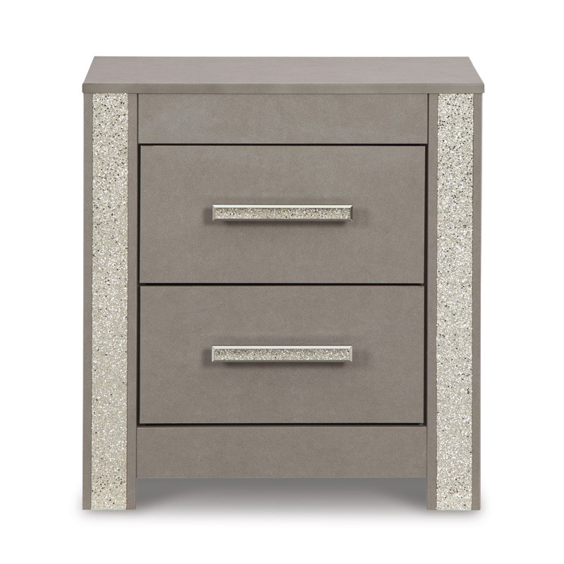 Gray Contemporary 2-Drawer Nightstand with Glitter Accents