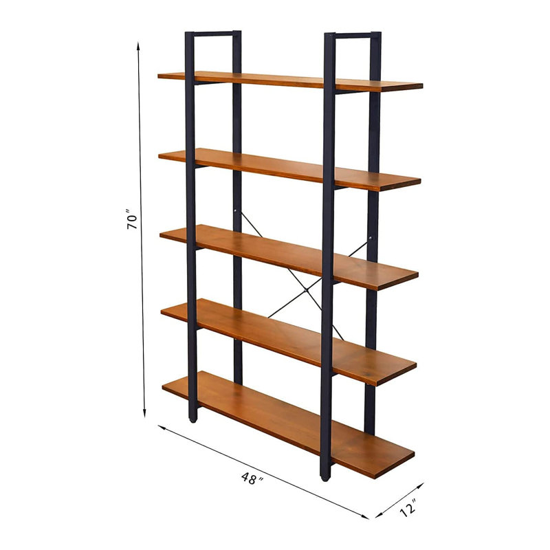 Bibliothèque en bois massif Sherlyn, (5 tablettes) H 70 po x l 48 po x P 12 po