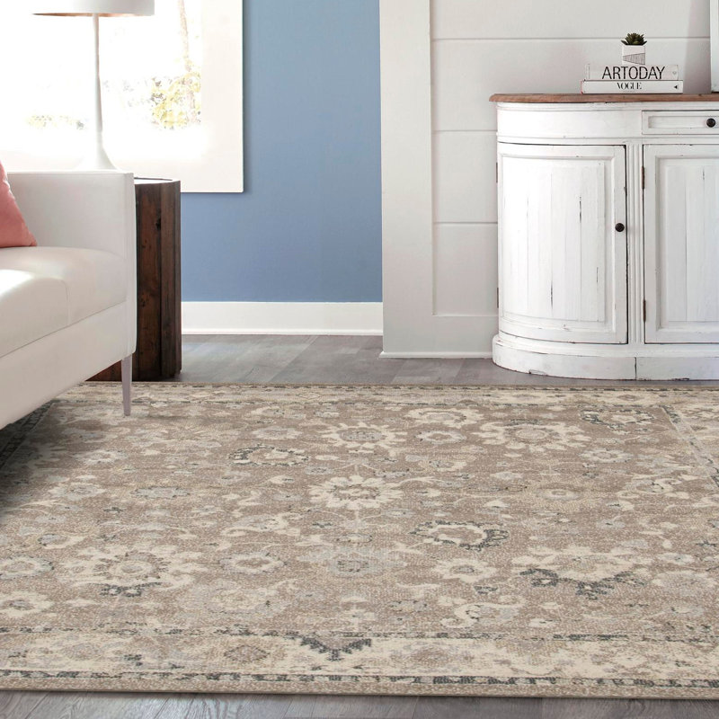 Kalf Abstract Beige Area Rug, Square 10'