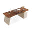 Bureau rectangulaire à 3 tiroirs en bois manufacturé brun noyer + cristal crème-690305337-690305336