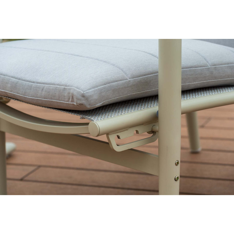 LifestyleGarden Maui FSC Teak and Aluminum Outdoor Patio Recliner Dark Gray Sofa Chair, Cream Cushion