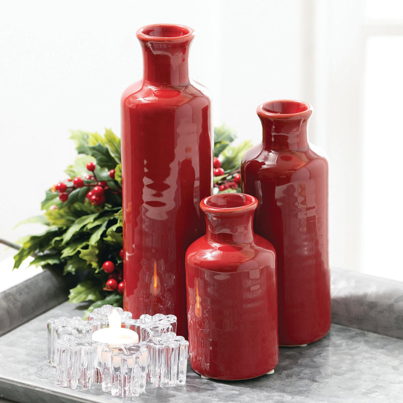 Ensemble de vases en céramique (3 pièces), Rouge