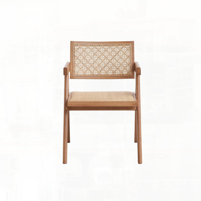 Rattan Natural Finish Arm Chair Set With Curved Backrest Breathable Design