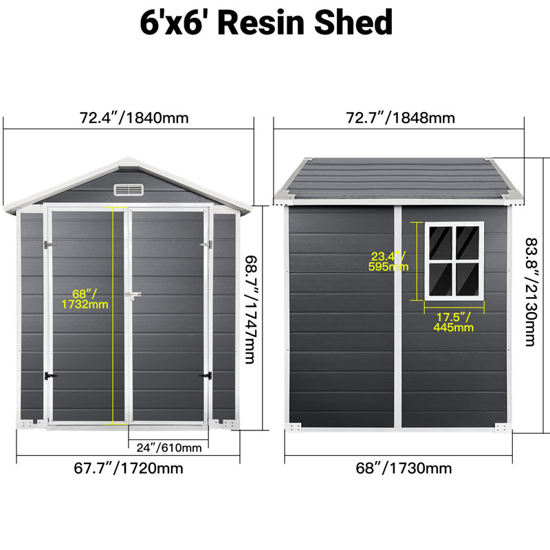 Remise à outils grise en plastique de 6 pi x 6 pi avec plancher, porte verrouillable et fenêtres pour le jardin extérieur