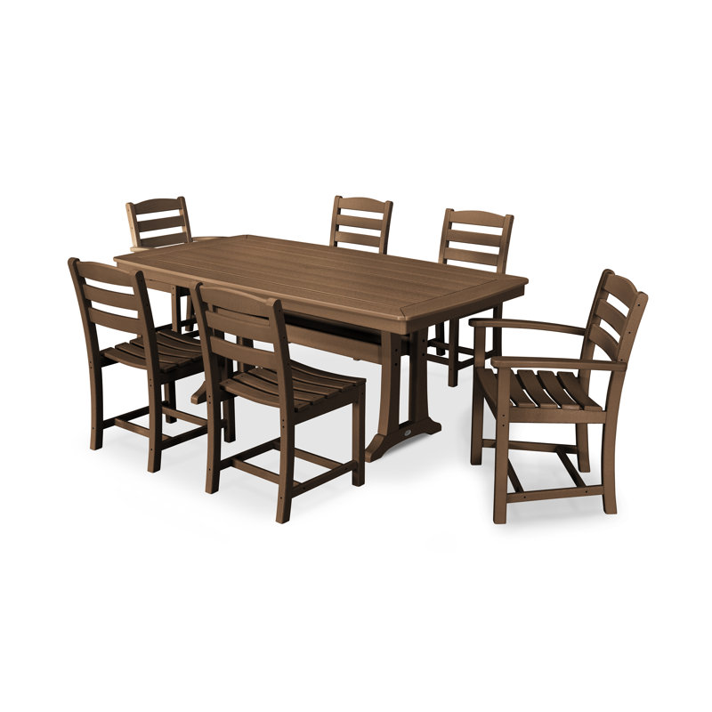 La Casa Café 7-Piece Dining Set with Trestle Legs, Teak