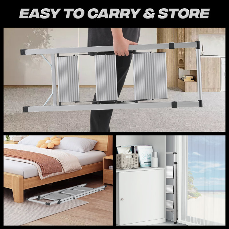 2 Step Ladder Folding Stool with Handgrip, Wide Platform Step, Non-Slip Feet, 330 lbs Load Capacity, 43" H