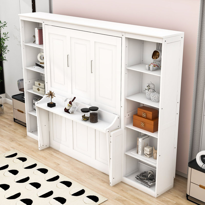 Lit escamotable avec bureau et bibliothèque Bigham, Double