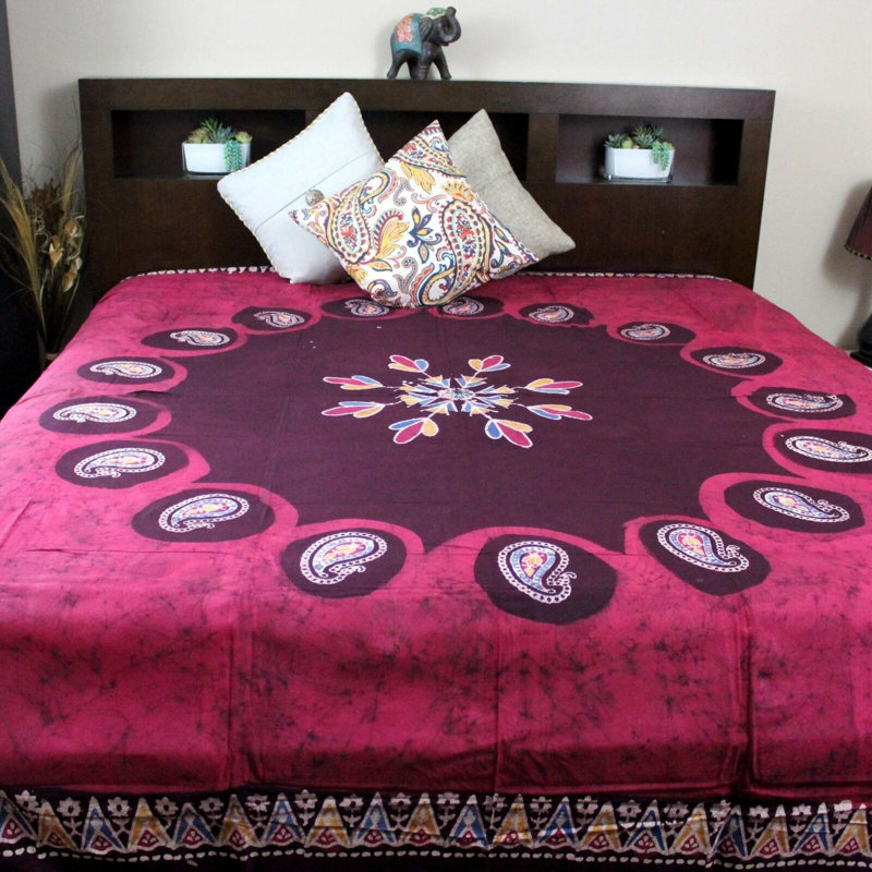 Tapisserie motif cachemire multi-batik, H 88 po x l 106 po, Bleu
