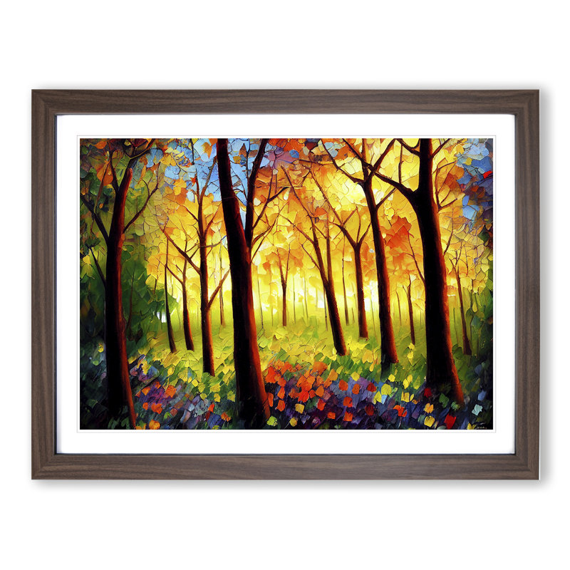 Colourful Spring Forest - Single Picture Frame Print, Walnut Framed, 46cm H x 64cm W x 2cm D