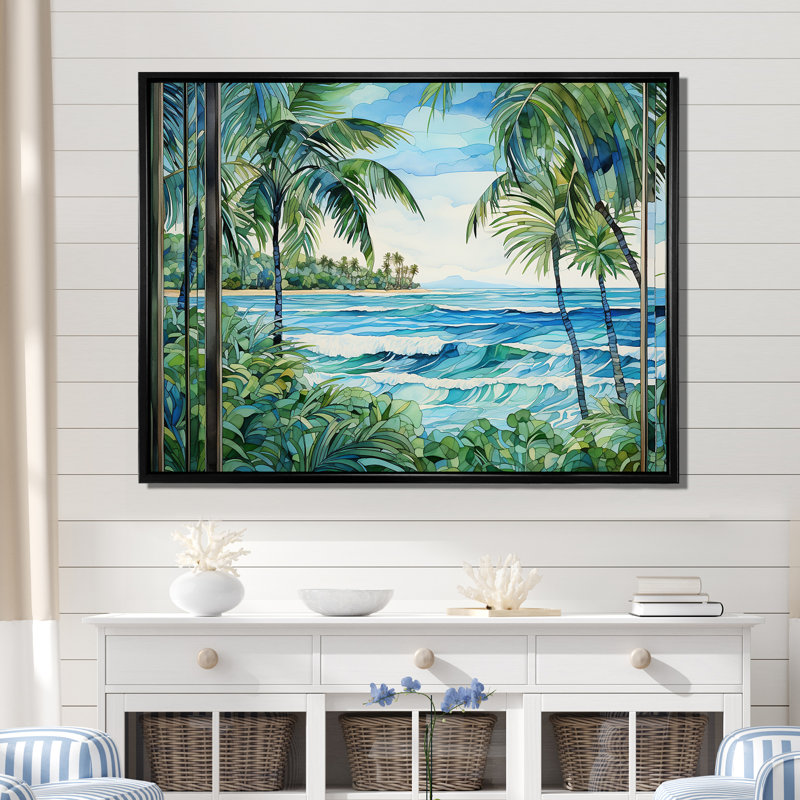 Tranquillité de plage tropicale - art mural côtier, Cadre flottant noir, H 30 po x l 40 po x P 1,5 po