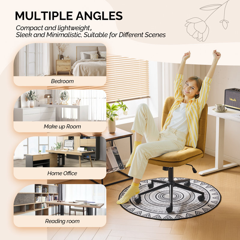Chaise de bureau rembourrée sans accoudoirs avec roulettes et repose-pieds, Jaune