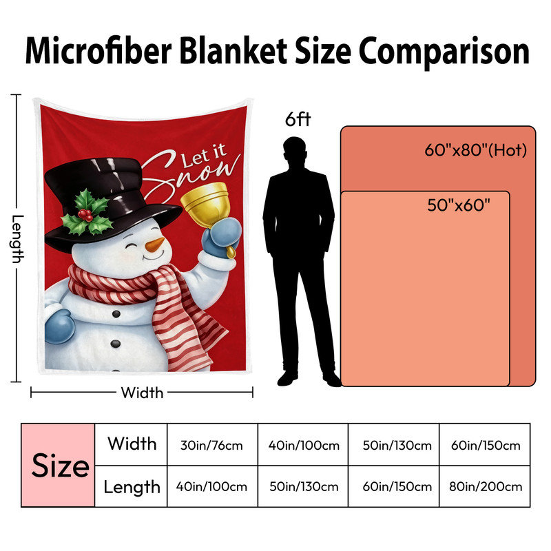 Couverture polaire en flanelle de Noël JYK, légère, respirante, douce et chaude en microfibre pelucheuse, 127 x 152 cm, motif bonhomme de neige et cloche