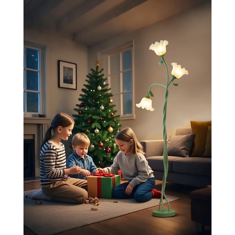 Flower Standing Lamp For Bedroom – 3 Color Temperatures, Decorative Tall Floor Lamp With 360° Adjustable Gooseneck & Foot Switch (Green)