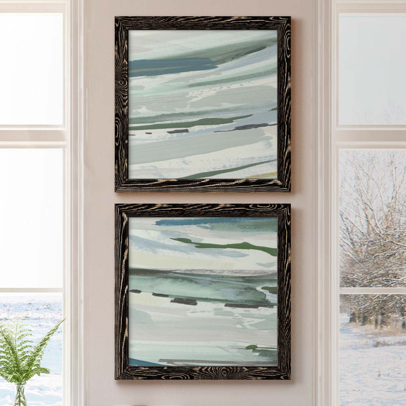 Upstate I - ensemble de 2 peintures, Papier encadré noir, H 17 po x l 34 po x P 1,5 po