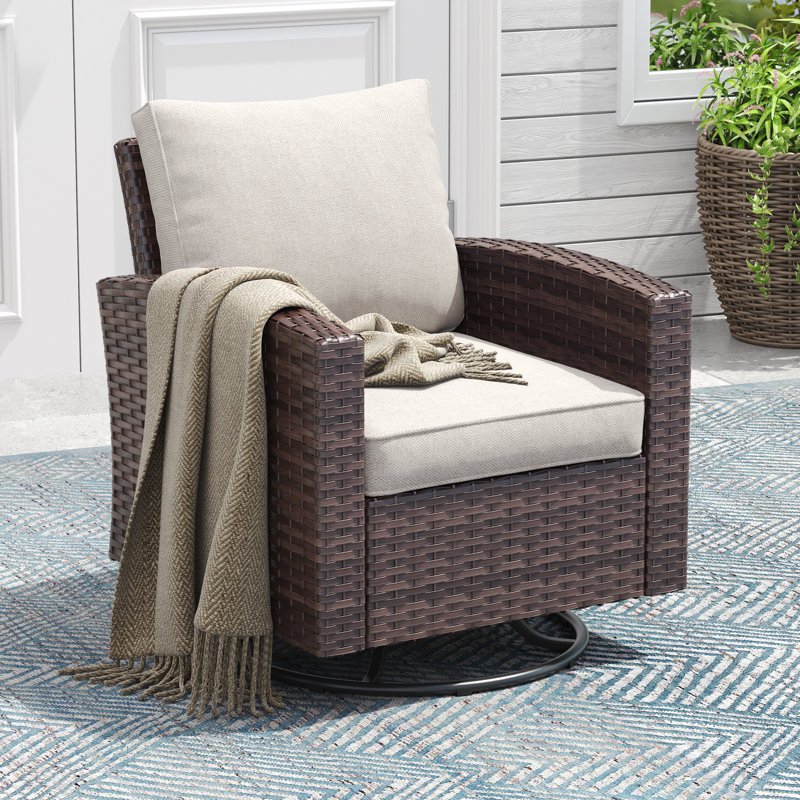 Outdoor Hand-Woven Wicker Patio Swivel Chair, Beige, Brown