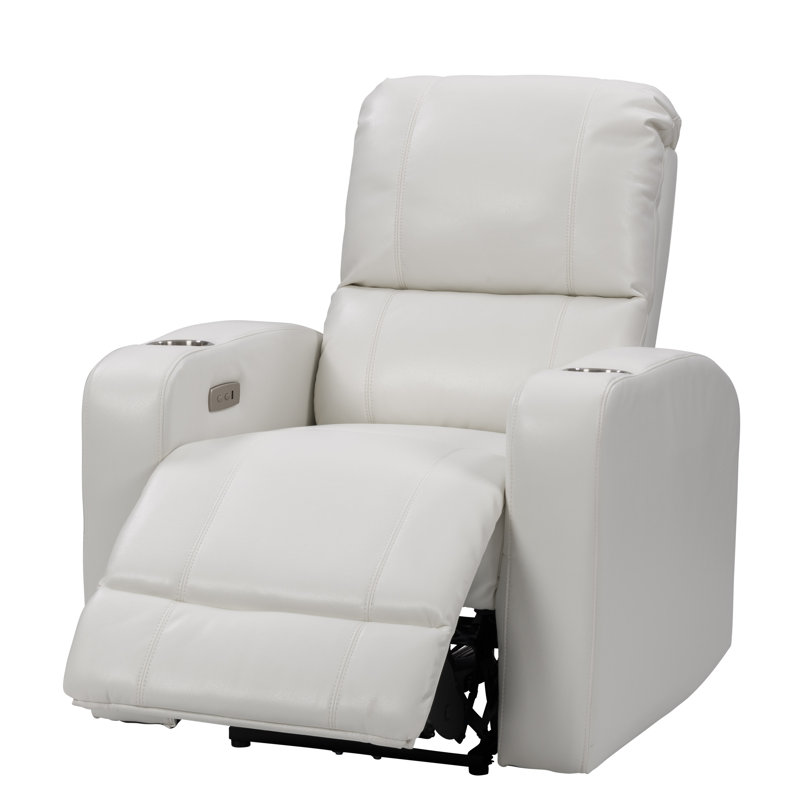 Fauteuil inclinable électrique en simili cuir Latitude Run® Oren avec porte-gobelet et port USB, Simili cuir blanc
