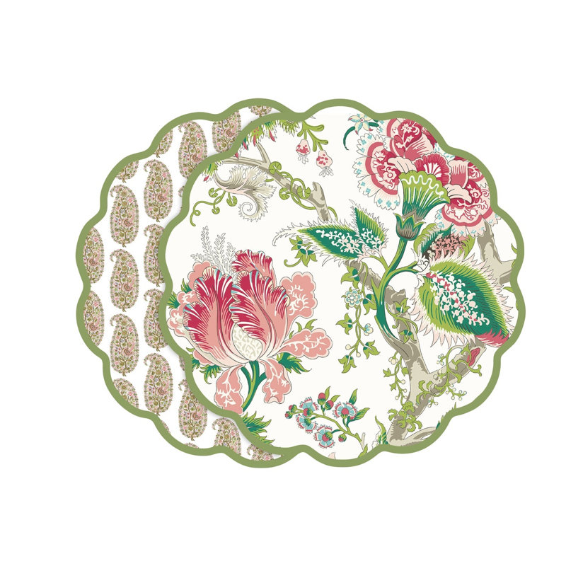 Vida Round Placemat Set, Floral, Green/White/Pink